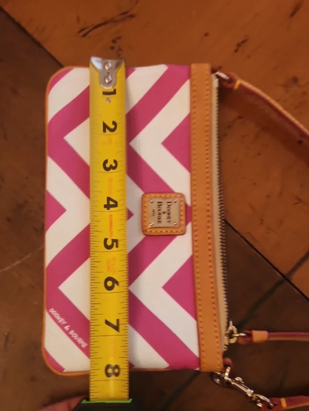 Dooney & Bourke Pink and White Chevron Wristlet with Tan Trim